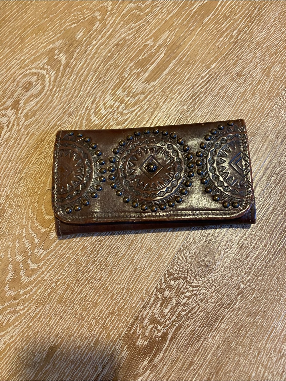 American West Brown Embossed Studded Leather Wallet